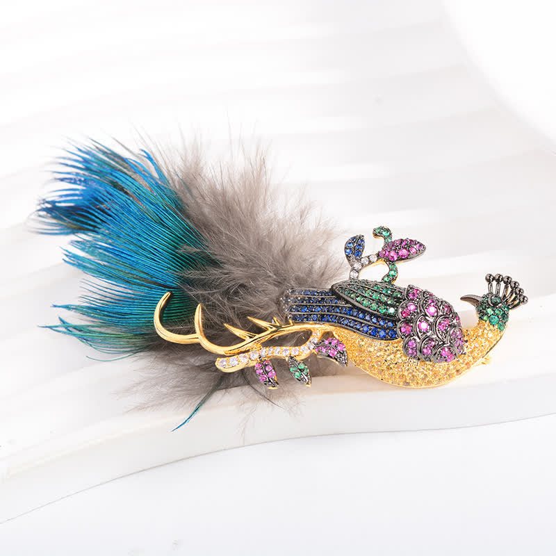 Women's Exquisite Bling Rhinestones Peacock Feather Brooch