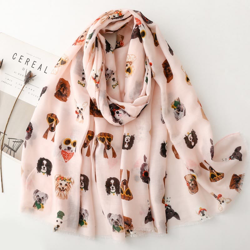 Women's Cute Dog Puppy Printed Lightweight Thin Scarf