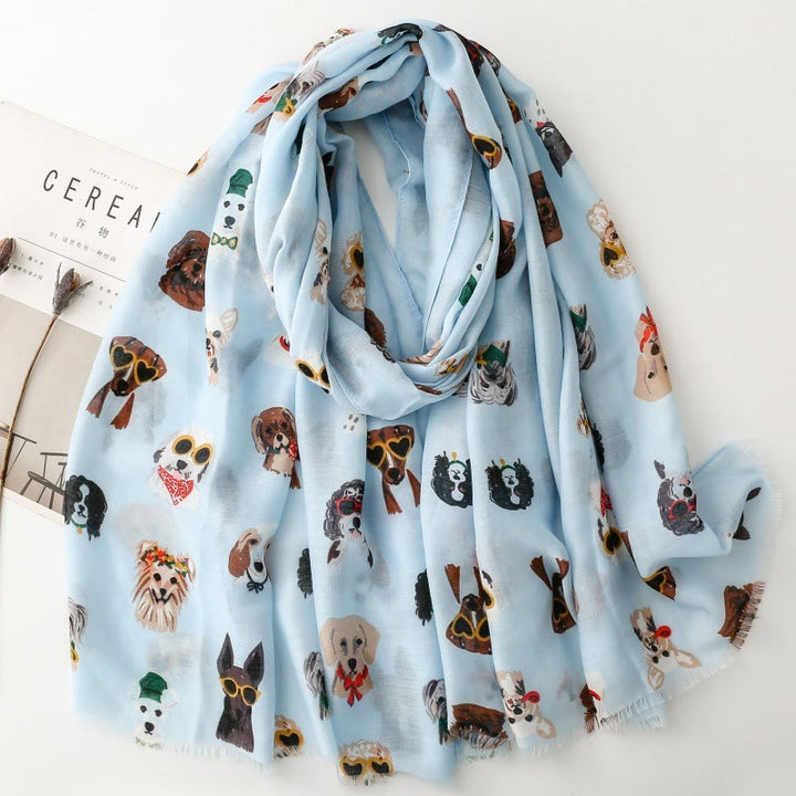 Women's Cute Dog Puppy Printed Lightweight Thin Scarf - Blue - image 9