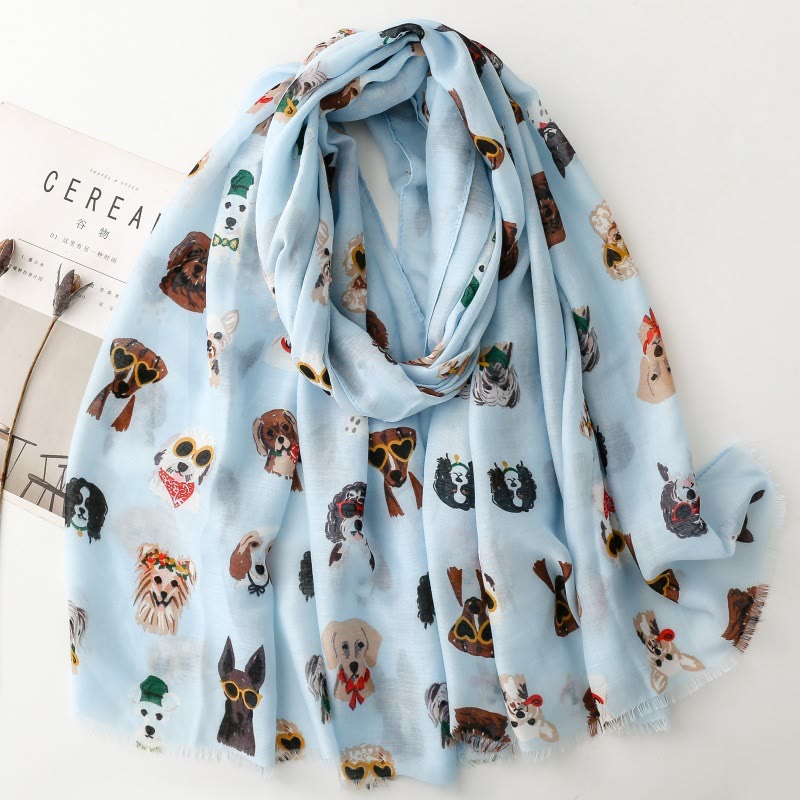 Women's Cute Dog Puppy Printed Lightweight Thin Scarf - Blue - image 9