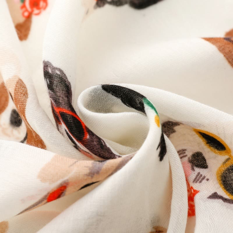 Women's Cute Dog Puppy Printed Lightweight Thin Scarf