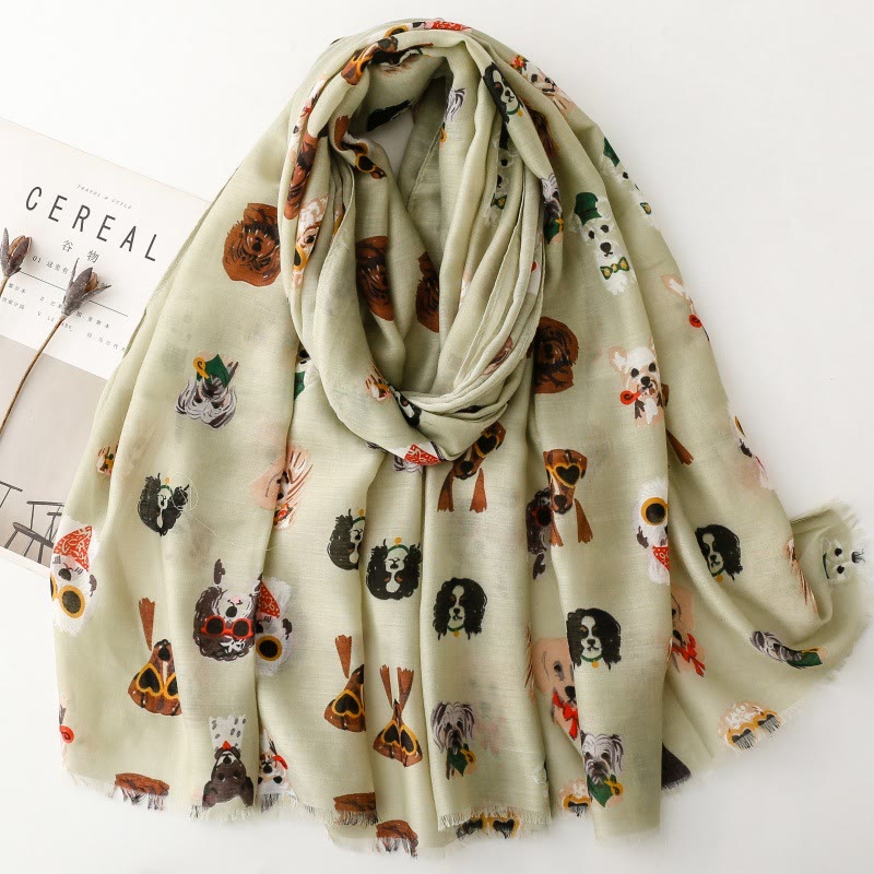 Women's Cute Dog Puppy Printed Lightweight Thin Scarf