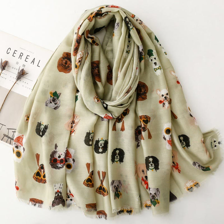 Women's Cute Dog Puppy Printed Lightweight Thin Scarf - Green - image 7