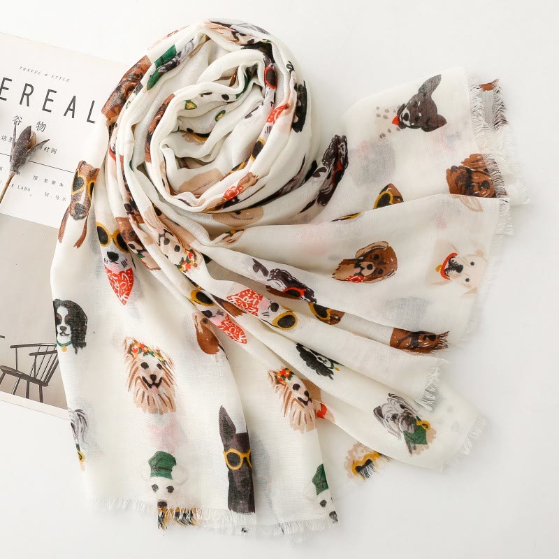 Women's Cute Dog Puppy Printed Lightweight Thin Scarf