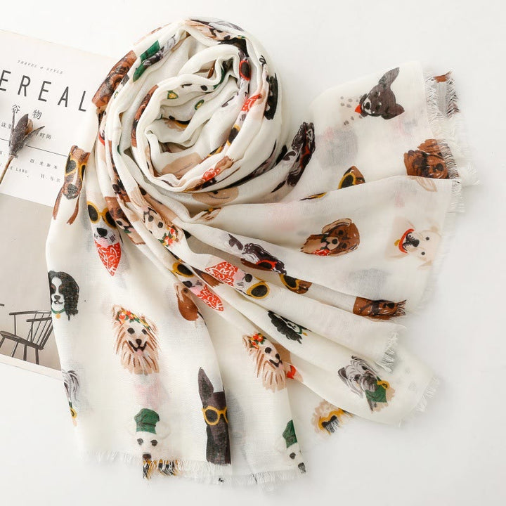 Women's Cute Dog Puppy Printed Lightweight Thin Scarf