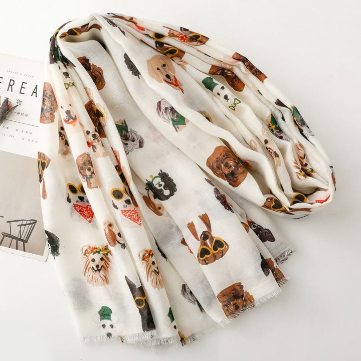 Women's Cute Dog Puppy Printed Lightweight Thin Scarf