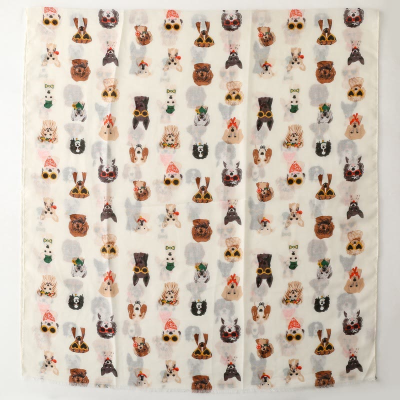 Women's Cute Dog Puppy Printed Lightweight Thin Scarf