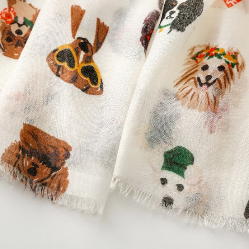 Women's Cute Dog Puppy Printed Lightweight Thin Scarf