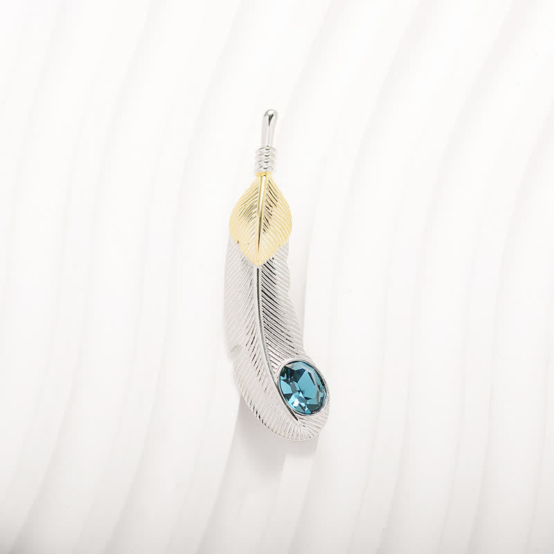 Unisex Faux Blue Crystal Feather Shape Brooch - image 5
