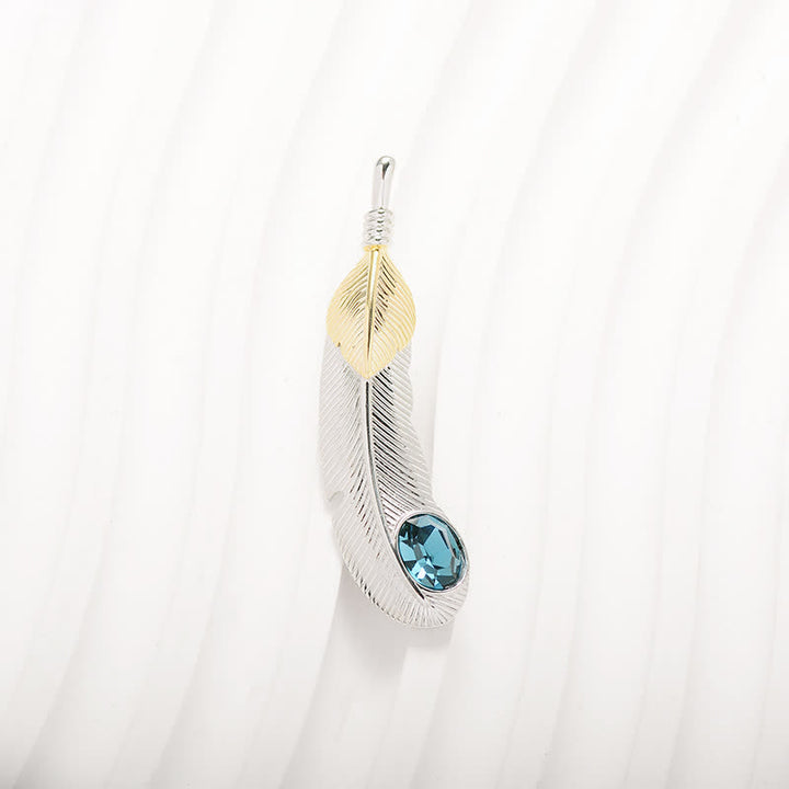 Unisex Faux Blue Crystal Feather Shape Brooch - image 5