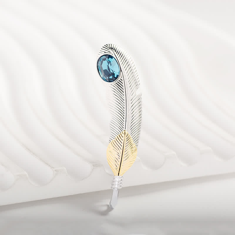Unisex Faux Blue Crystal Feather Shape Brooch - image 6