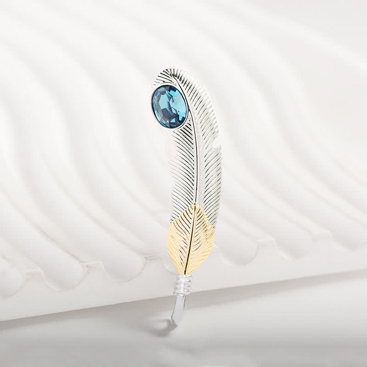 Unisex Faux Blue Crystal Feather Shape Brooch - image 6