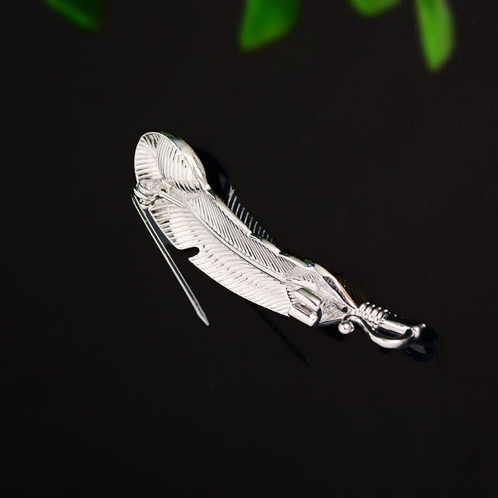 Unisex Faux Blue Crystal Feather Shape Brooch - image 3
