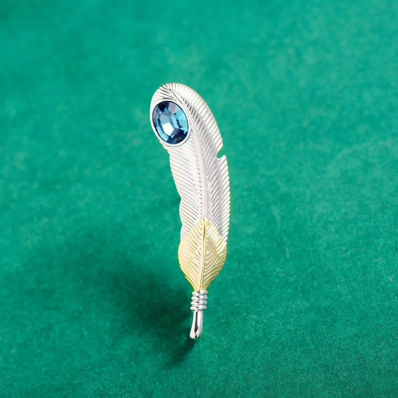 Unisex Faux Blue Crystal Feather Shape Brooch - image 4