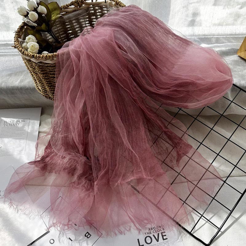 Women's Solid Color Lightweight Sunscreen Shawl Thin Scarf - Wine Red - image 6