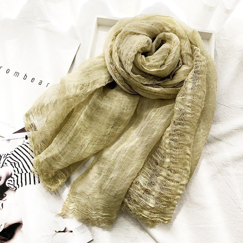 Women's Retro Solid Color Lightweight Shawl Thin Scarf - Beige - image 9