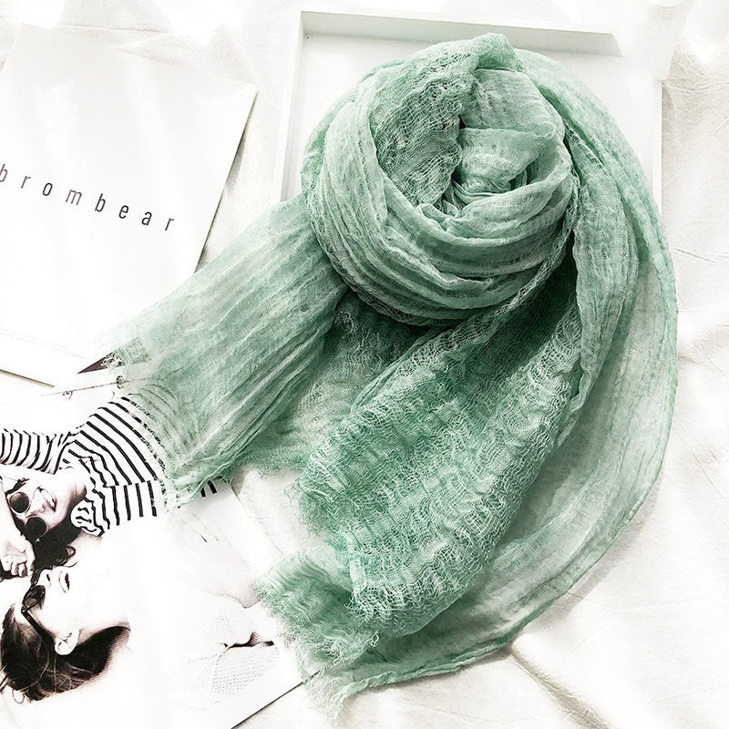 Women's Retro Solid Color Lightweight Shawl Thin Scarf - Light Green - image 12