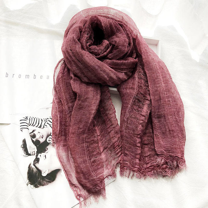 Women's Retro Solid Color Lightweight Shawl Thin Scarf - Wine Red - image 18