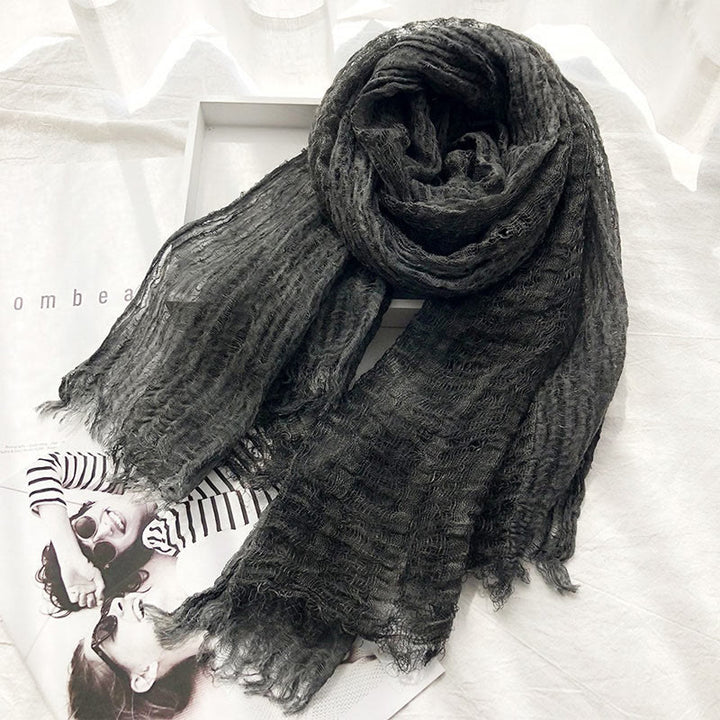 Women's Retro Solid Color Lightweight Shawl Thin Scarf - Black - image 21