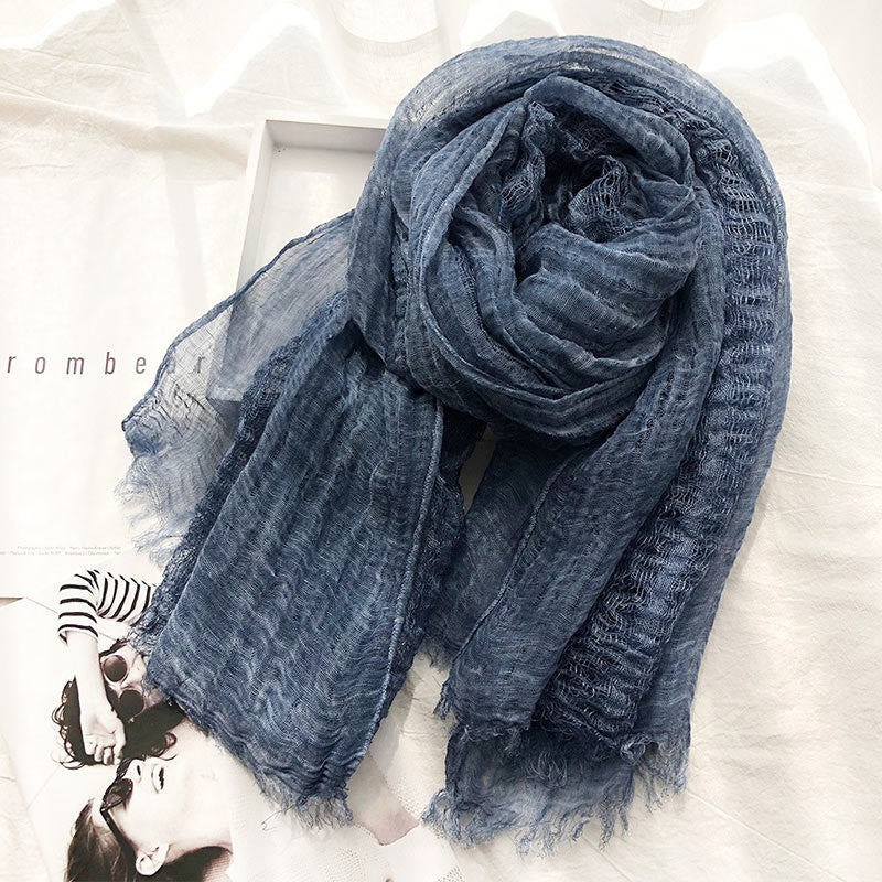 Women's Retro Solid Color Lightweight Shawl Thin Scarf - Blue - image 15