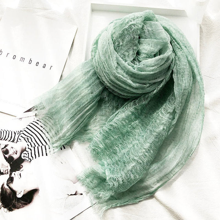 Women's Retro Solid Color Lightweight Shawl Thin Scarf - Light Green - image 12