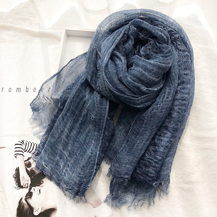 Women's Retro Solid Color Lightweight Shawl Thin Scarf - Blue - image 15