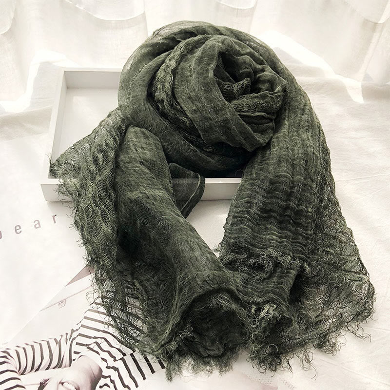 Women's Retro Solid Color Lightweight Shawl Thin Scarf - Army Green - image 0