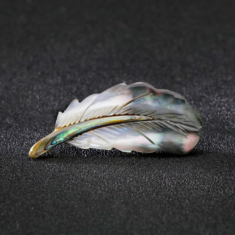 Unisex Natural Abalone Shell Feather Shape Brooch - Feather - image 0