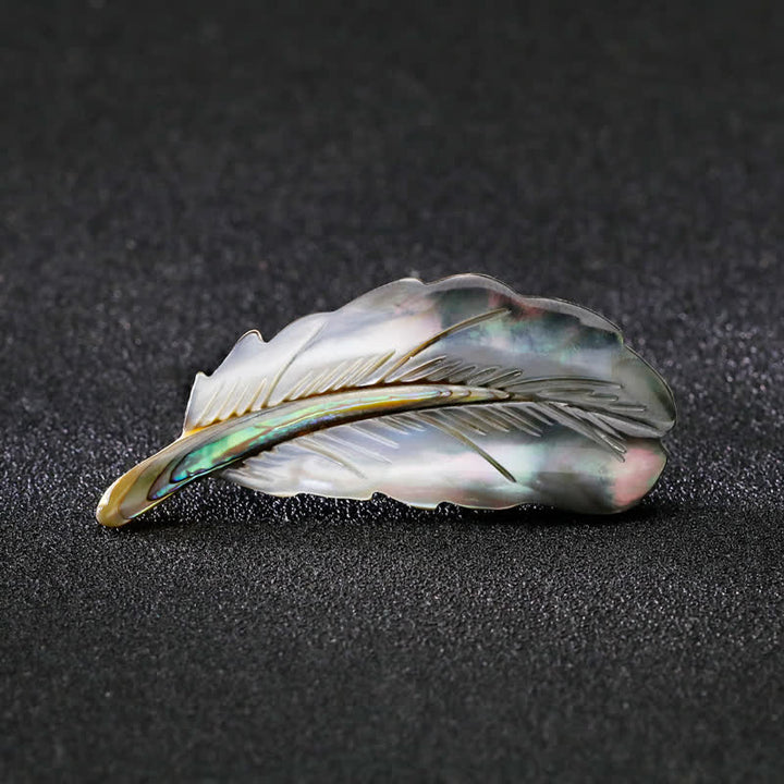 Unisex Natural Abalone Shell Feather Shape Brooch - Feather - image 0