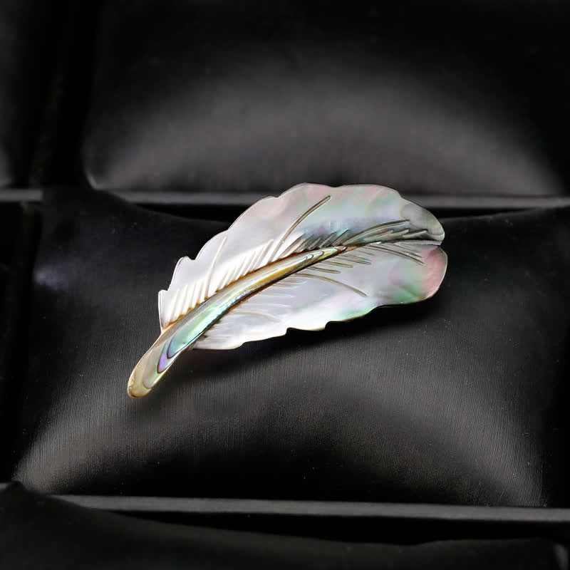 Unisex Natural Abalone Shell Feather Shape Brooch - image 4