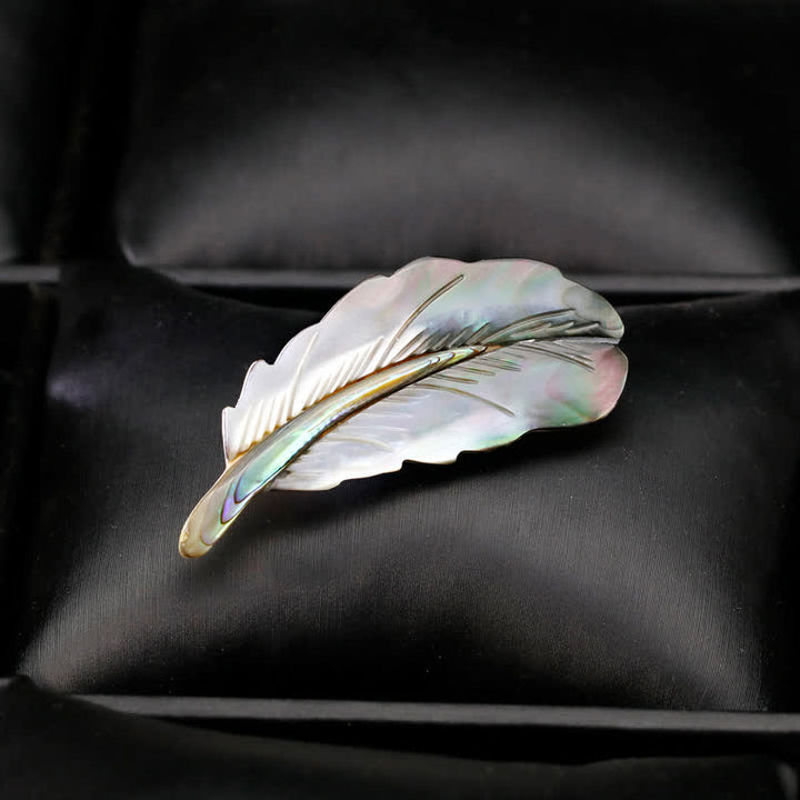 Unisex Natural Abalone Shell Feather Shape Brooch - image 4