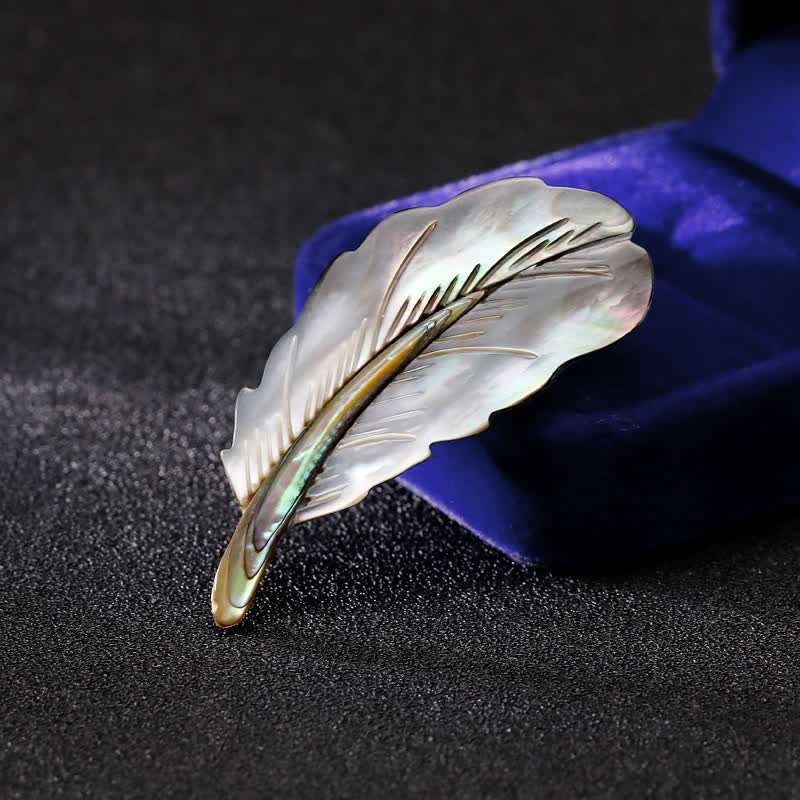 Unisex Natural Abalone Shell Feather Shape Brooch - image 1