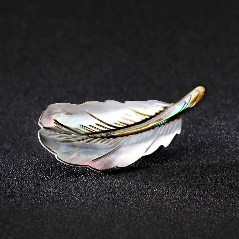 Unisex Natural Abalone Shell Feather Shape Brooch - image 5