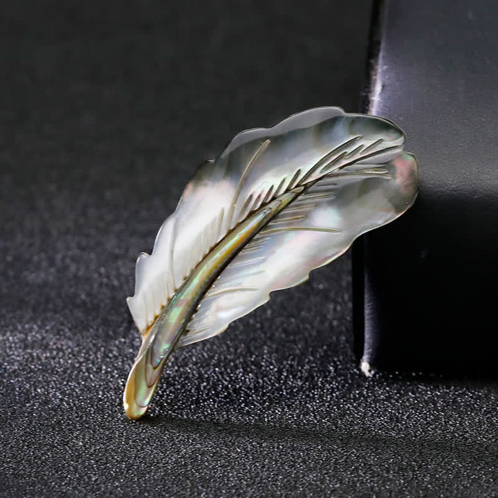 Unisex Natural Abalone Shell Feather Shape Brooch - image 3