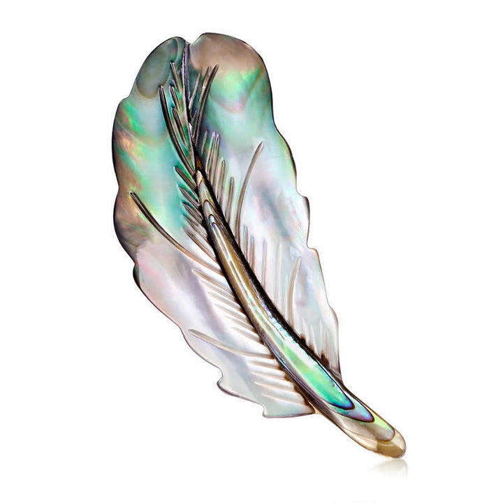 Unisex Natural Abalone Shell Feather Shape Brooch - image 6