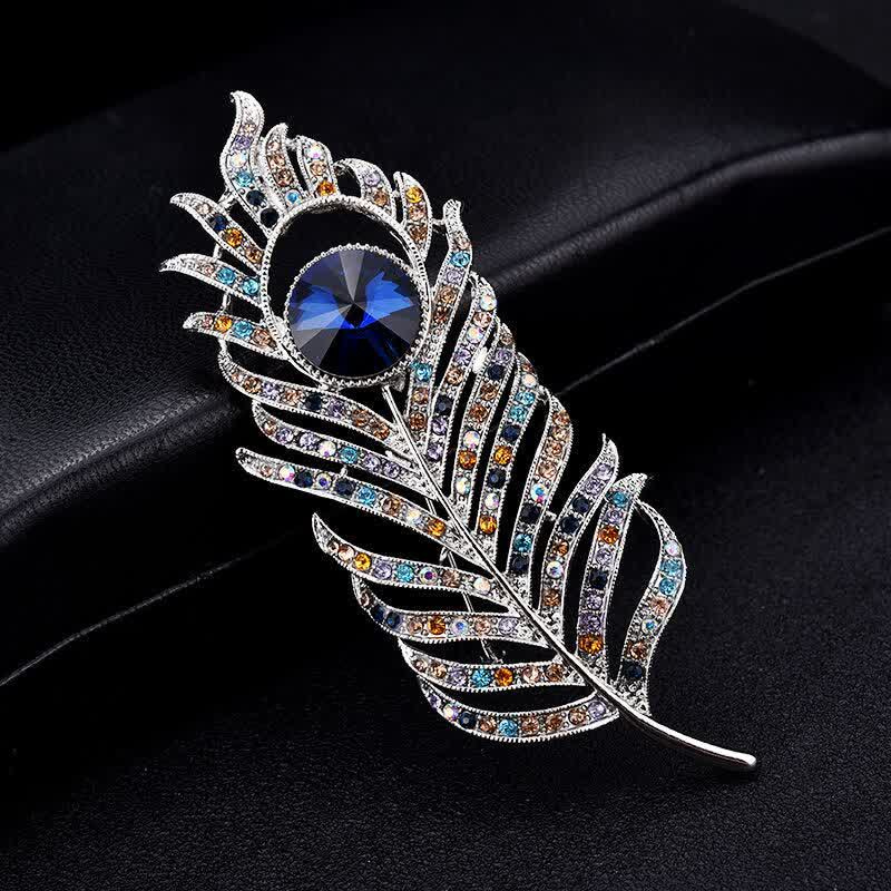 Unisex Colorful Rhinestone Phoenix Feather Shape Brooch - image 1