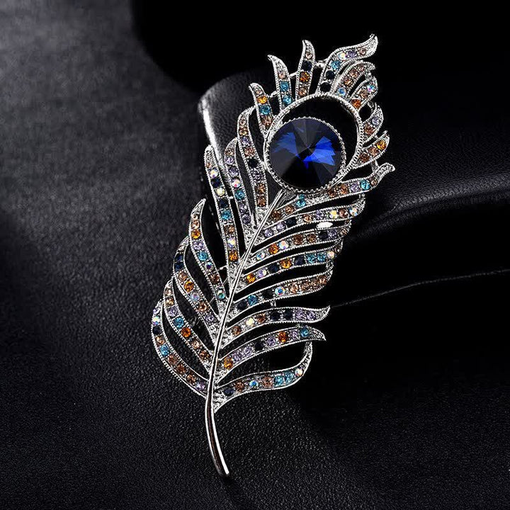 Unisex Colorful Rhinestone Phoenix Feather Shape Brooch - Colorful - image 0