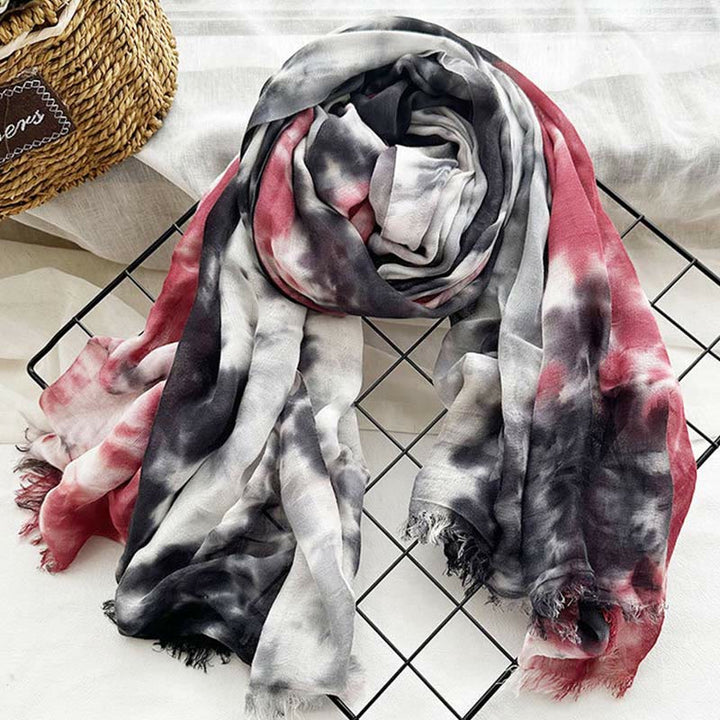 Women's Tie Dye Art Printed Lightweight Shawl Thin Scarf - Black Red - image 5