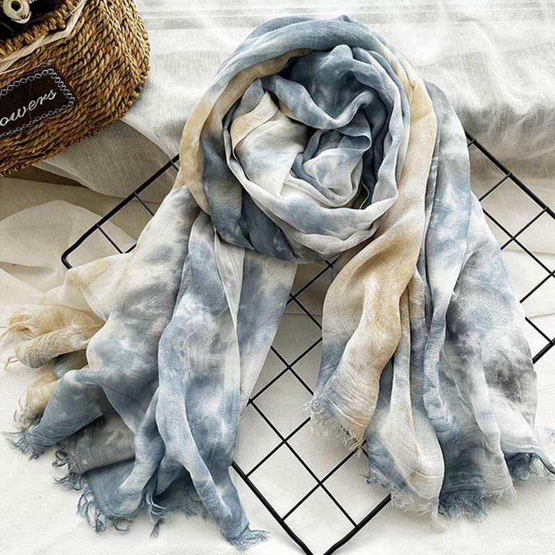 Women's Tie Dye Art Printed Lightweight Shawl Thin Scarf - Gray Yellow - image 15