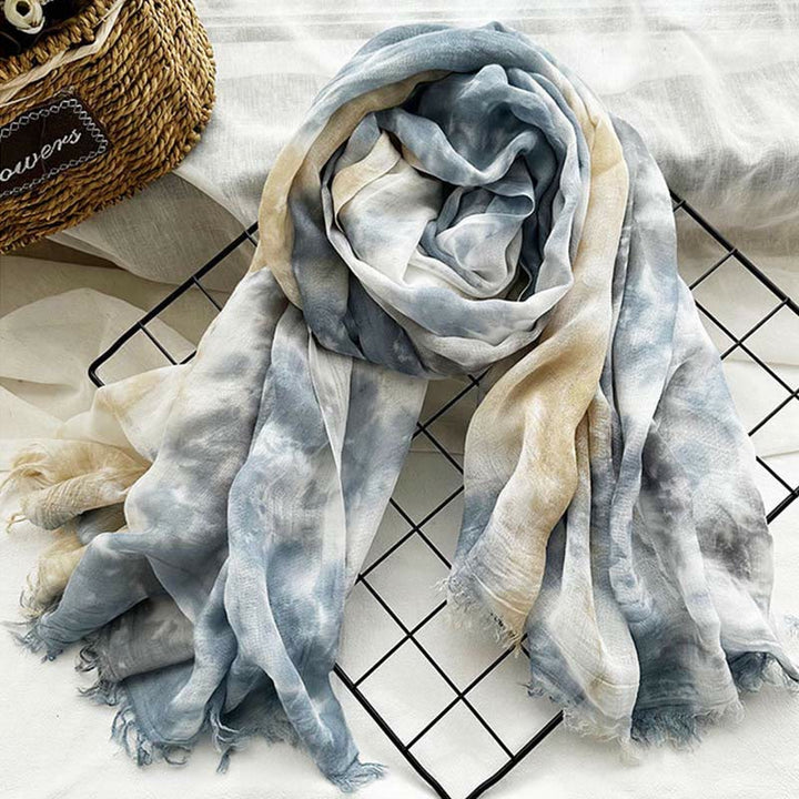 Women's Tie Dye Art Printed Lightweight Shawl Thin Scarf - Gray Yellow - image 15