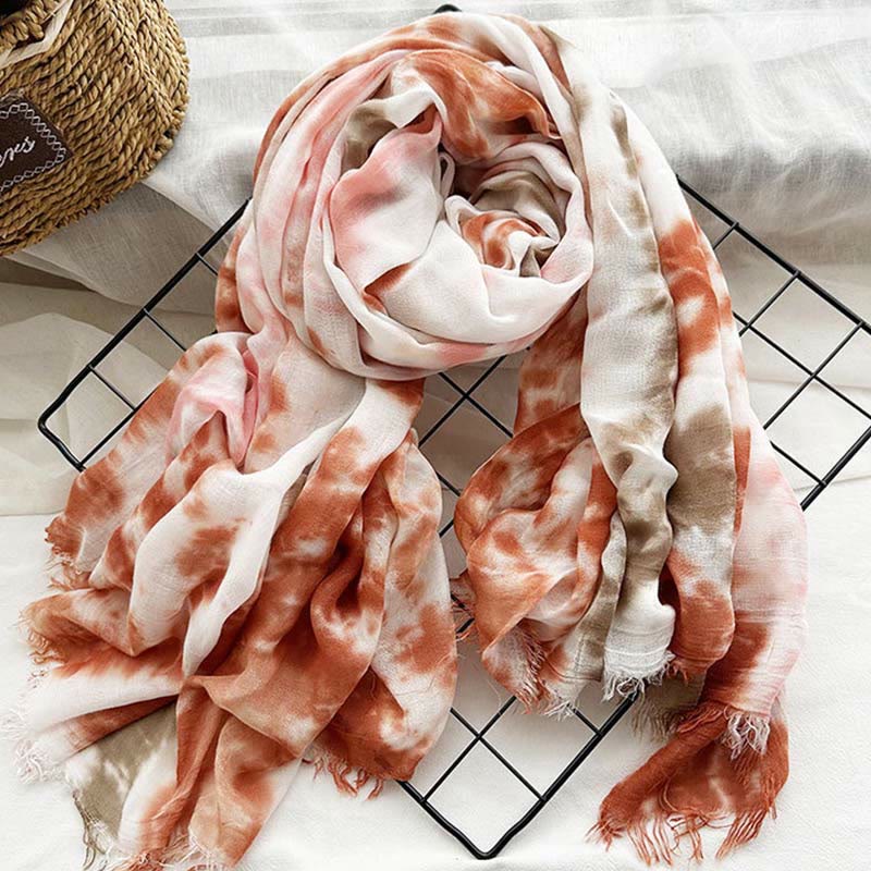 Women's Tie Dye Art Printed Lightweight Shawl Thin Scarf - Red - image 9