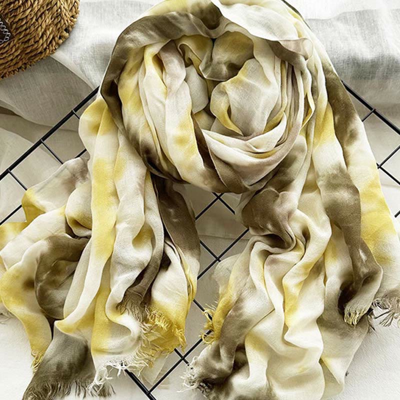 Women's Tie Dye Art Printed Lightweight Shawl Thin Scarf - Dark Green Yellow - image 0
