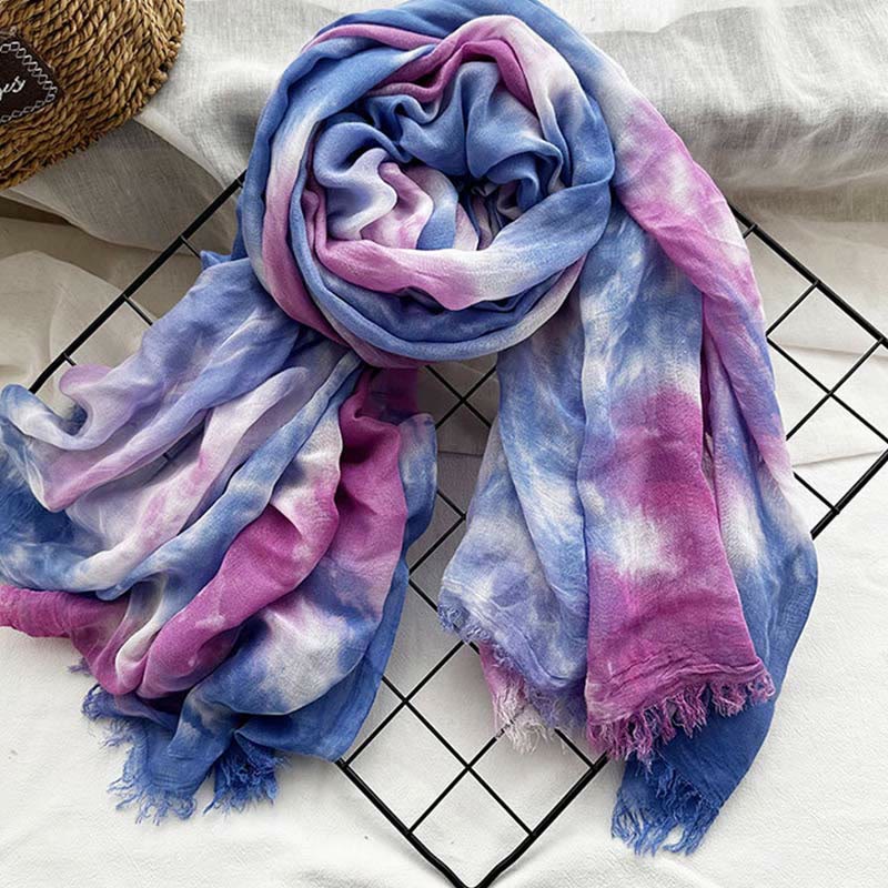 Women's Tie Dye Art Printed Lightweight Shawl Thin Scarf - Blue Purple - image 3