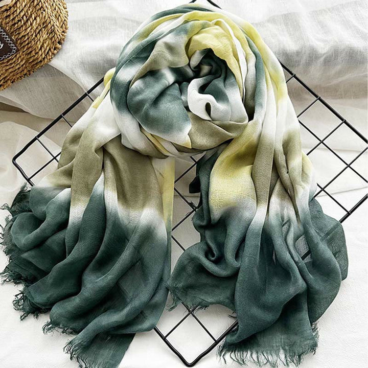 Women's Tie Dye Art Printed Lightweight Shawl Thin Scarf - Dark Green - image 13