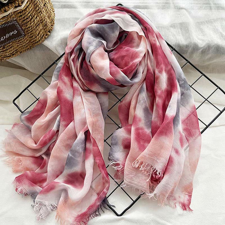 Women's Tie Dye Art Printed Lightweight Shawl Thin Scarf - Wine Red Gray - image 11