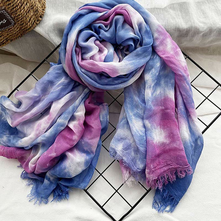 Women's Tie Dye Art Printed Lightweight Shawl Thin Scarf - Blue Purple - image 3