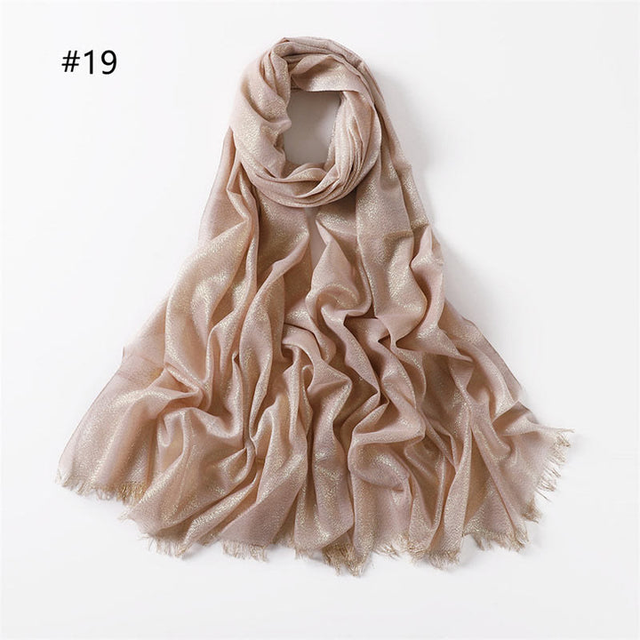 Women's Golden Glitter Lightweight Shawl Thin Scarf - Orange Pink - image 26