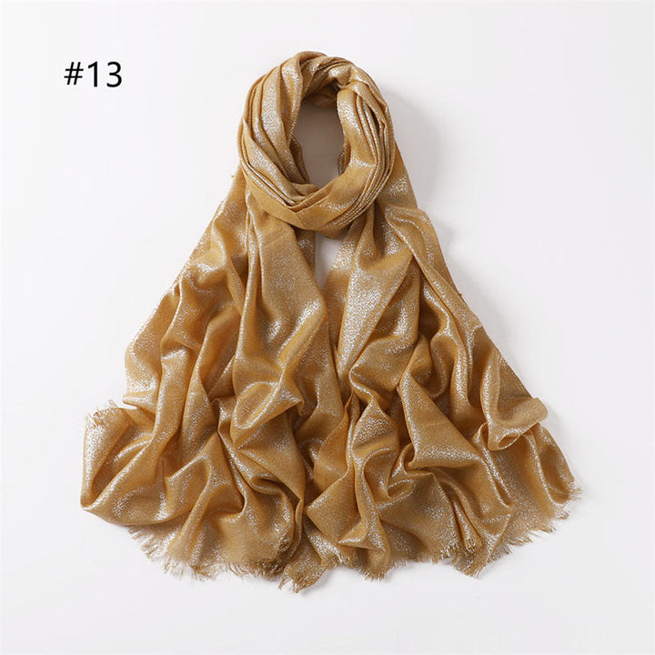 Women's Golden Glitter Lightweight Shawl Thin Scarf - Yellow - image 20