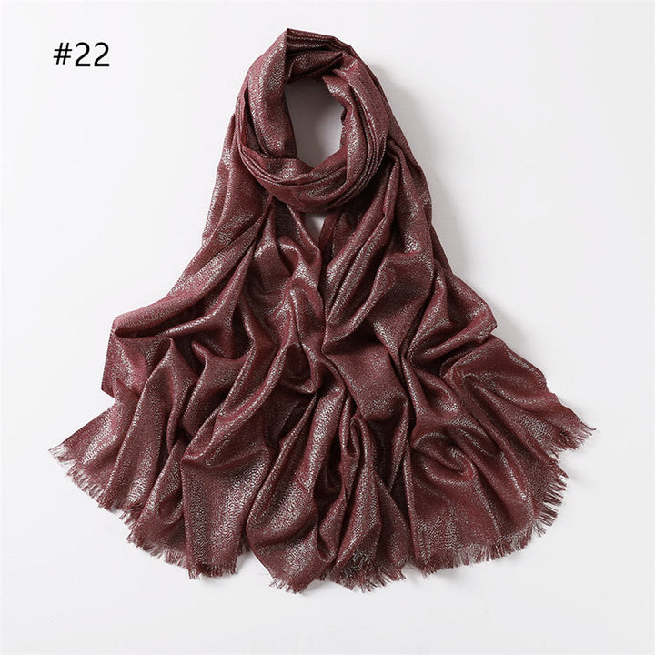 Women's Golden Glitter Lightweight Shawl Thin Scarf - Wine - image 29
