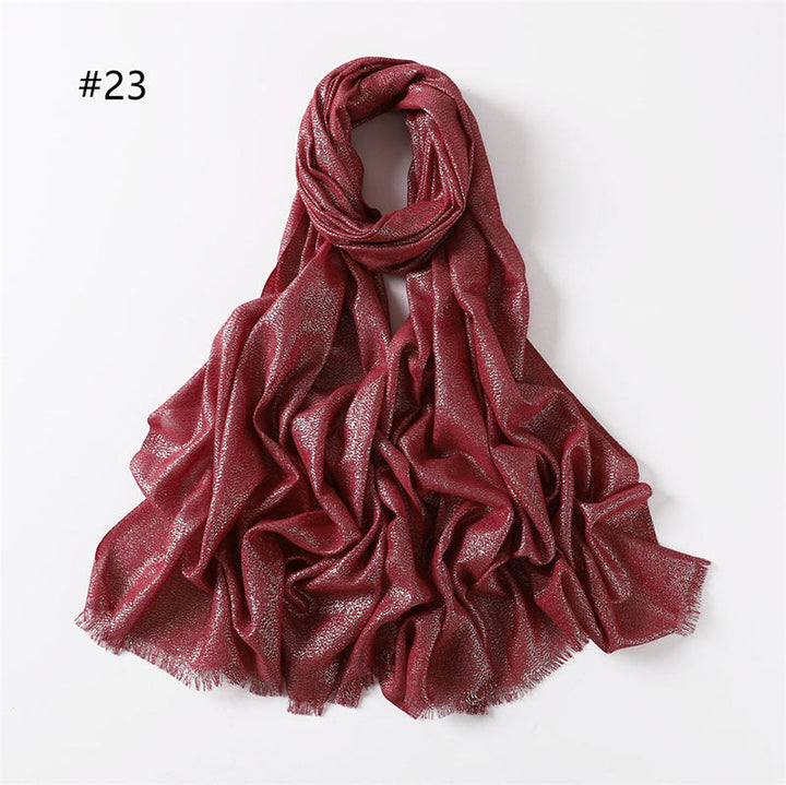 Women's Golden Glitter Lightweight Shawl Thin Scarf - Dark Red - image 30